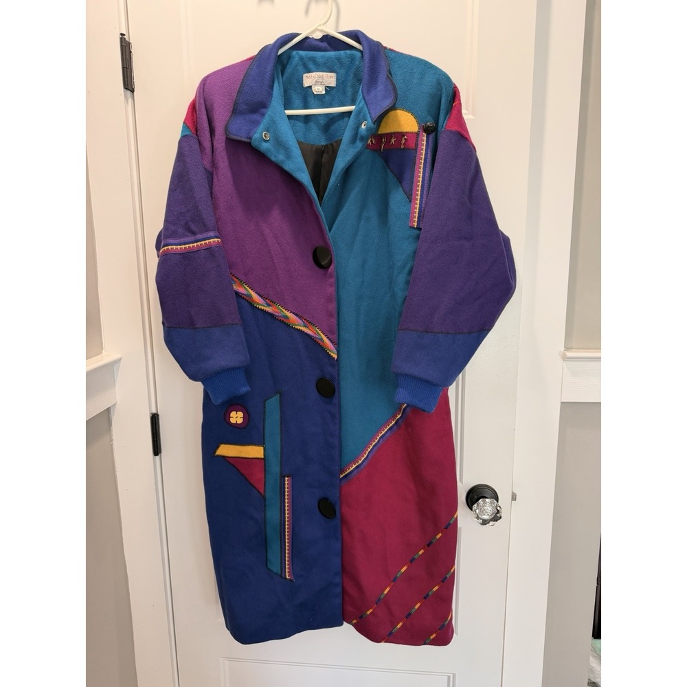 Vintage Marylou Ozbolt Storer Funerary  Full Length Coat 100% Wool Colorblock